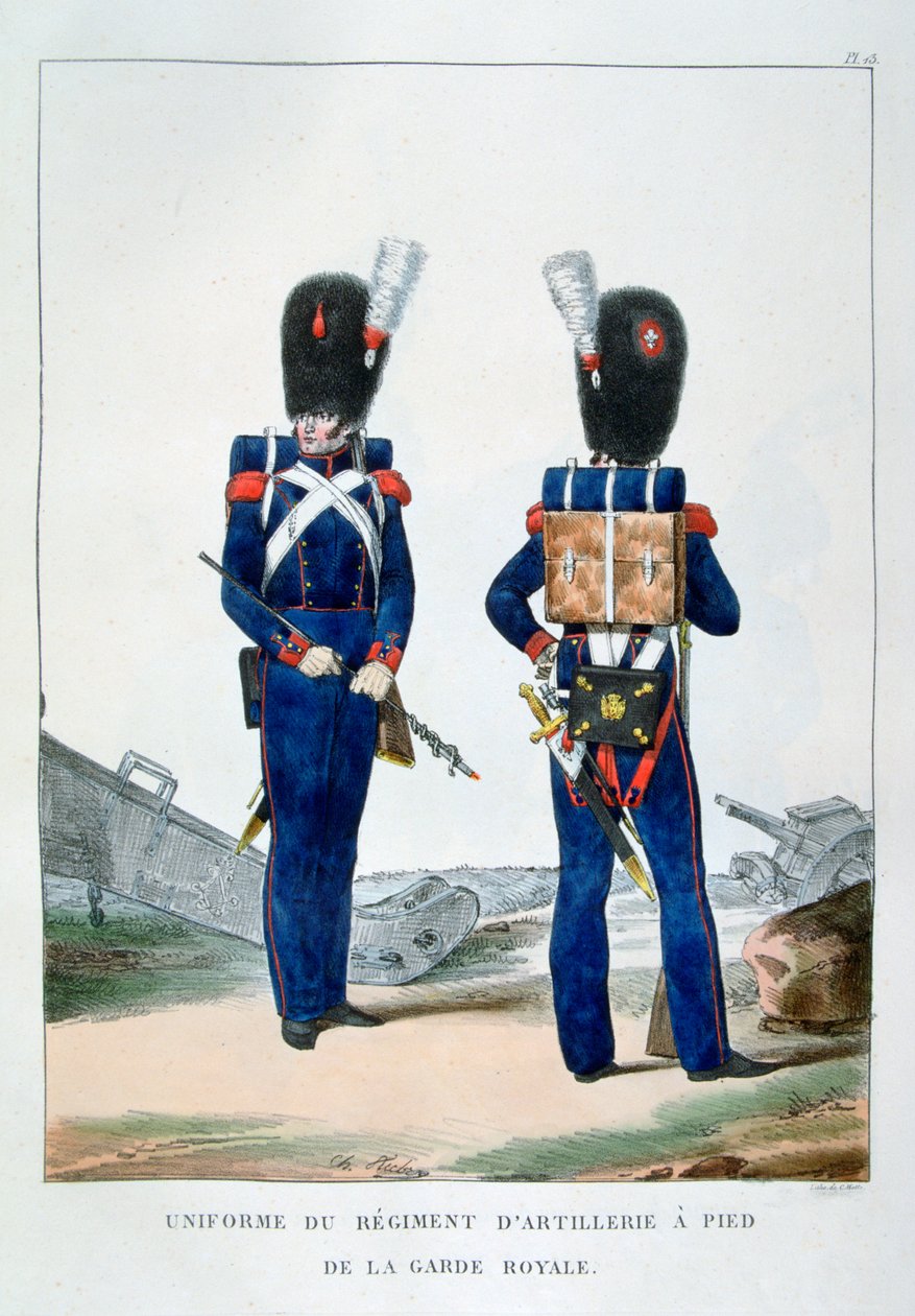 A királyi gárda gyalogtüzérezredének egyenruhája, Franciaország, 1823. alkotó: Charles Etienne Pierre Motte