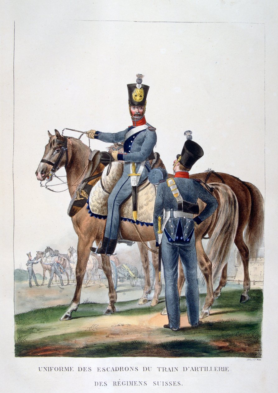 Egy svájci ezred lótüzér-vonat századának egyenruhája, Franciaország, 1823. alkotó: Charles Etienne Pierre Motte