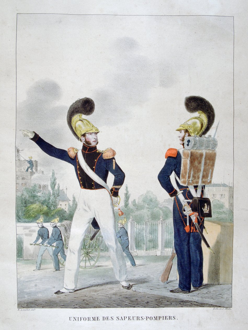 Katonai tűzoltók egyenruha, Franciaország, 1823 alkotó: Charles Etienne Pierre Motte