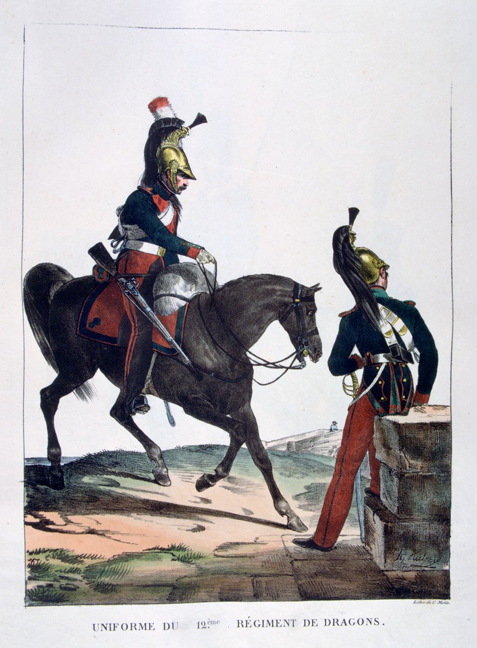 A 12. dragonyosezred egyenruhája, Franciaország, 1823. alkotó: Charles Etienne Pierre Motte