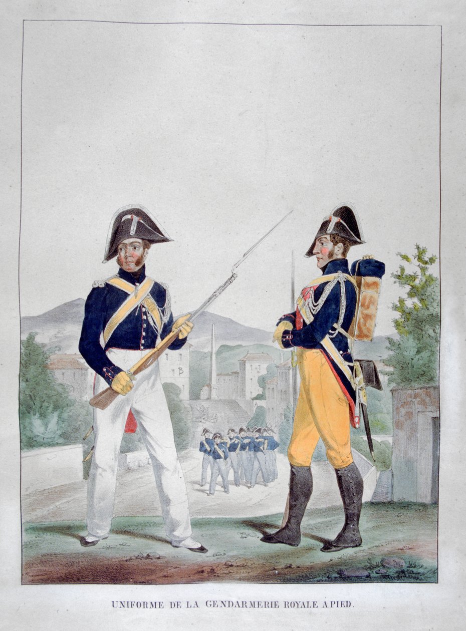 A királyi gyalogos csendőrök egyenruhája, Franciaország, 1823. alkotó: Charles Etienne Pierre Motte