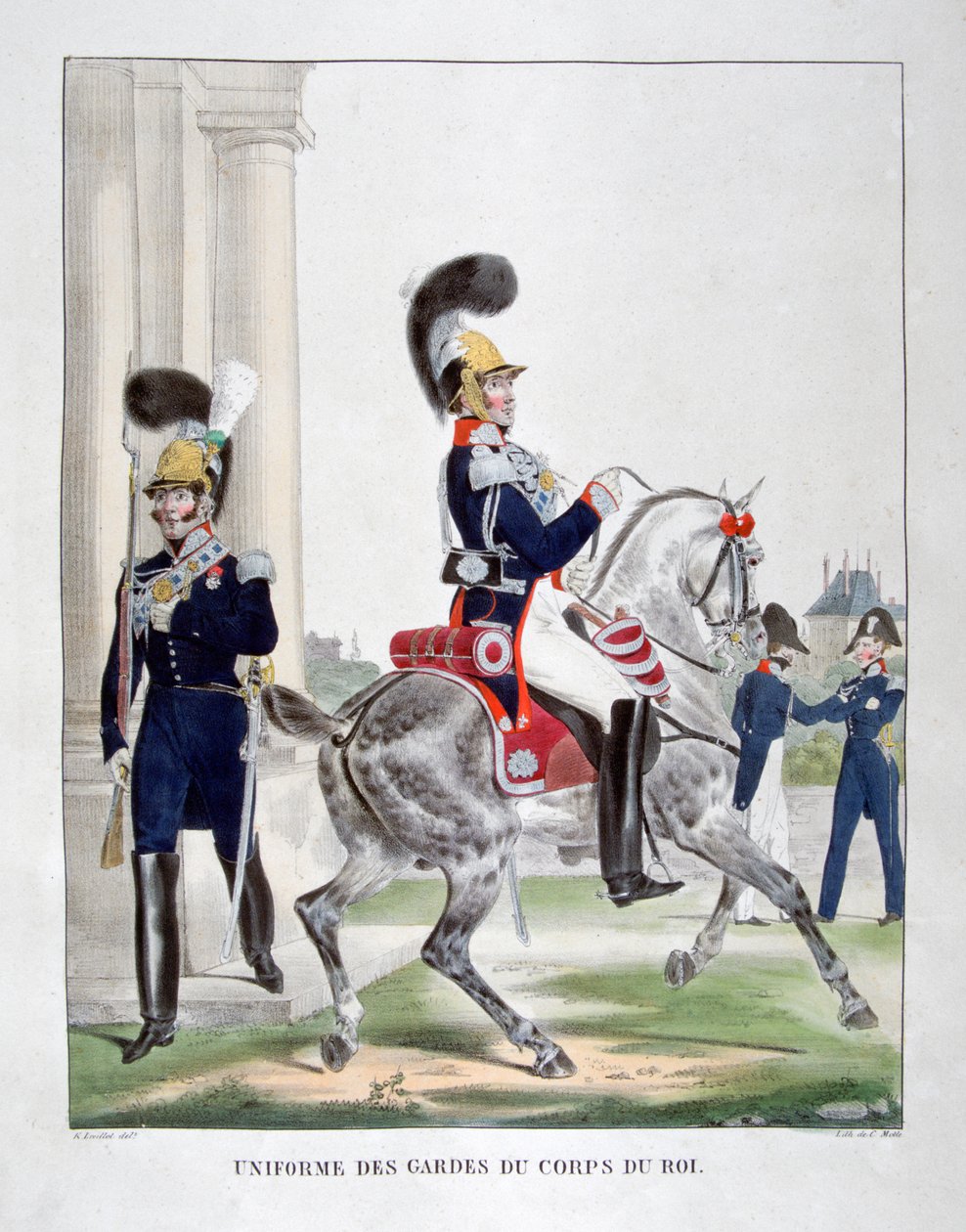 A francia királyi hadtest őreinek egyenruhája, 1823. alkotó: Charles Etienne Pierre Motte