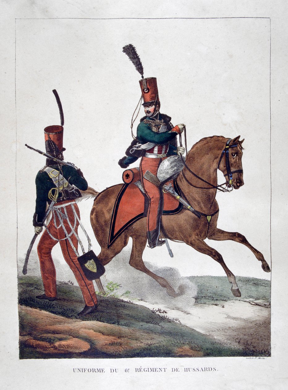 A 6. francia huszárezred egyenruhája, 1823. alkotó: Charles Etienne Pierre Motte