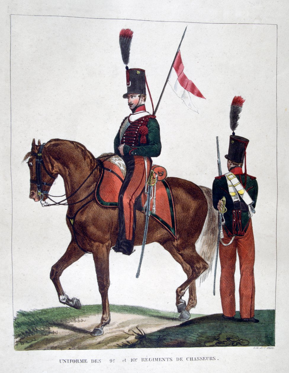 A lovas 9. és 10. csapóezred egyenruhája, 1823. alkotó: Charles Etienne Pierre Motte