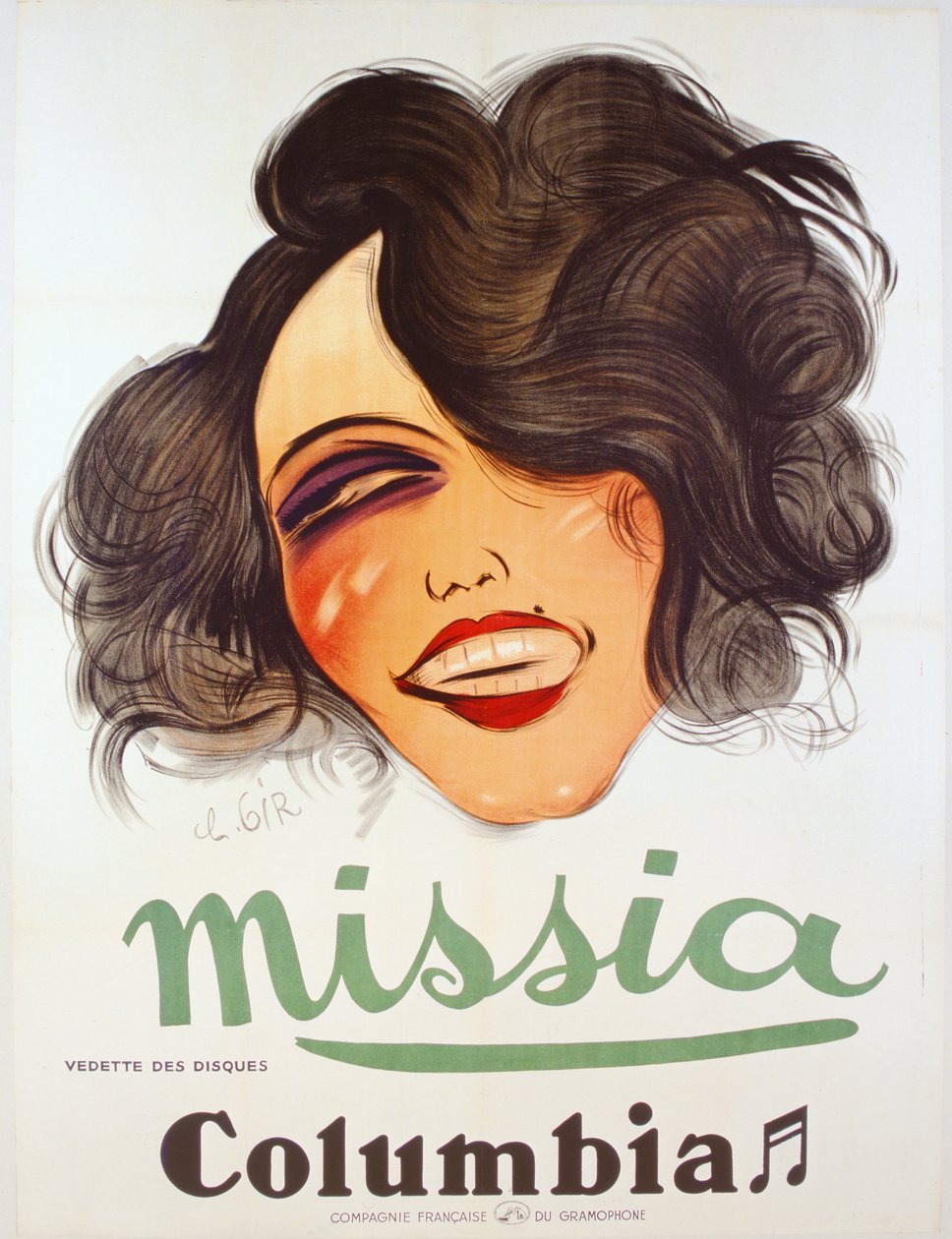 A Columbia Records plakátja a francia chanteuse-t reklámozza, Missia, 1935 körül alkotó: Charles Felix Gir
