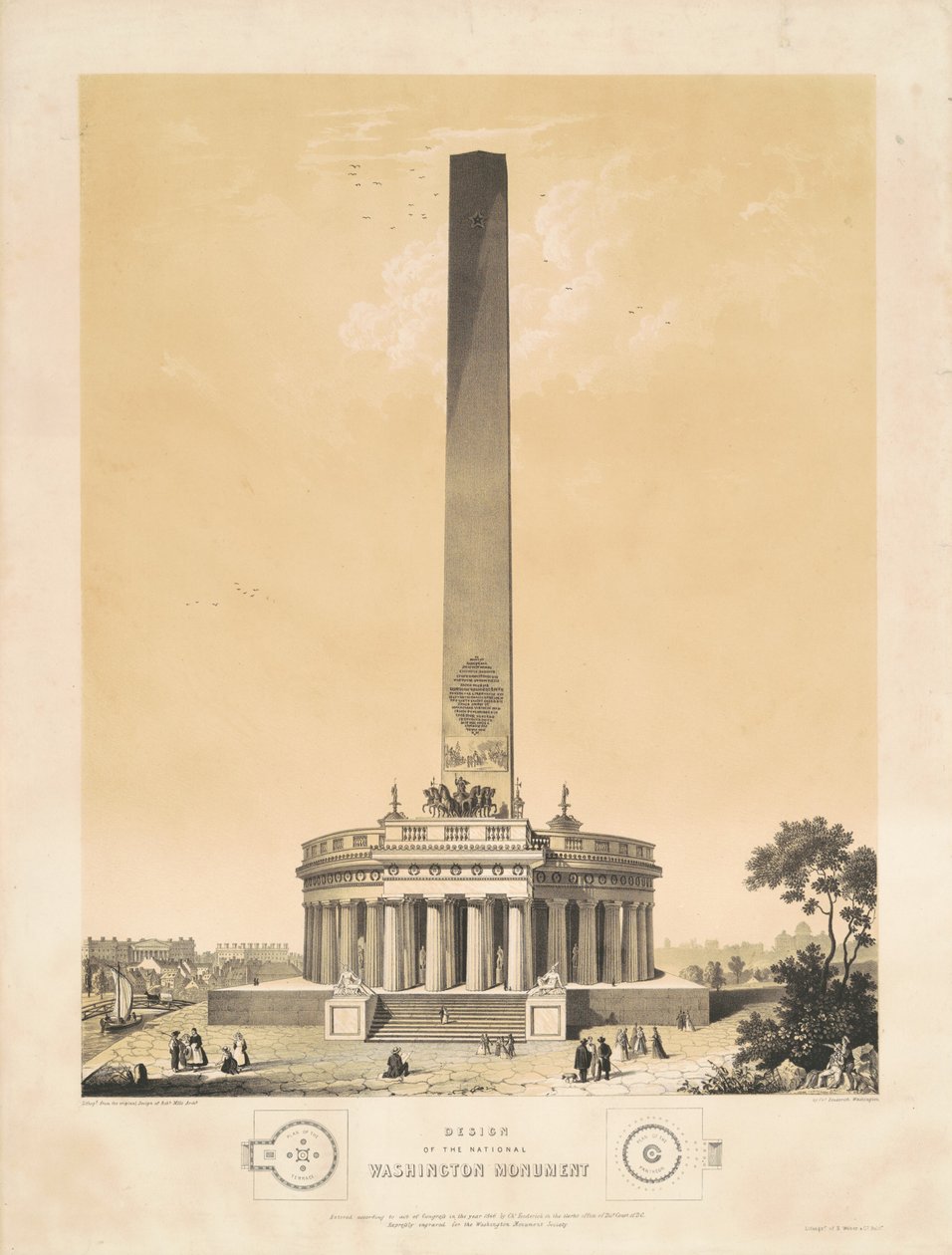 A Washington Nemzeti Emlékmű tervezése alkotó: Charles Fenderich, after Robert Mills