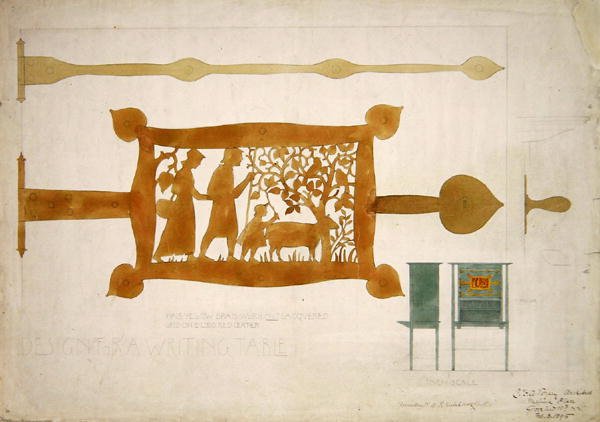 Design íróasztal sárgaréz zsanérhoz alkotó: Charles Francis Annesley Voysey