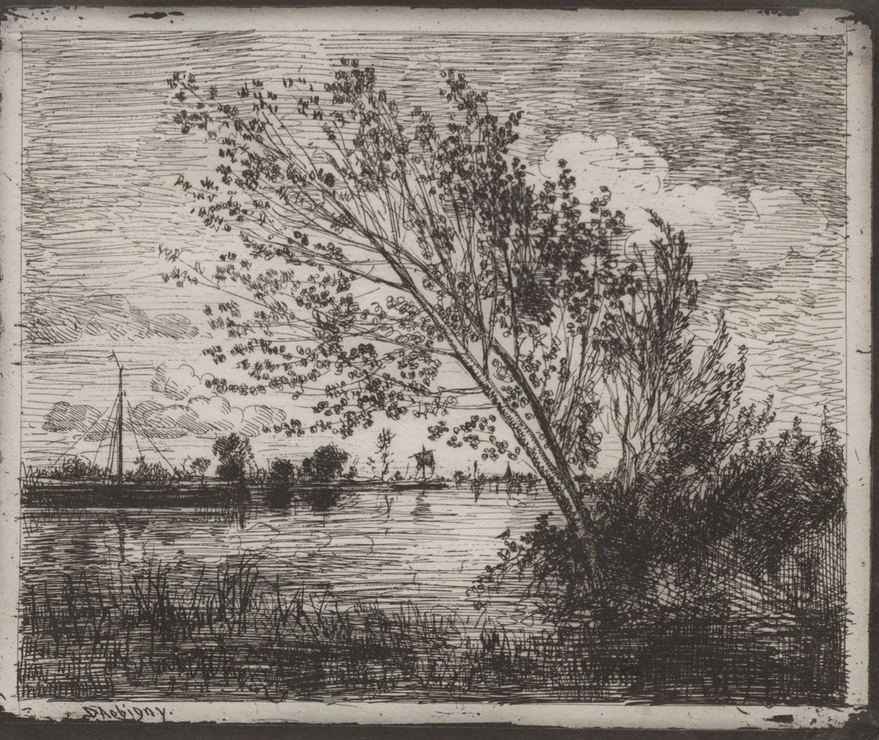 Égerfürt, eredeti lenyomat 1862, 1921-ben nyomtatva. alkotó: Charles Francois Daubigny