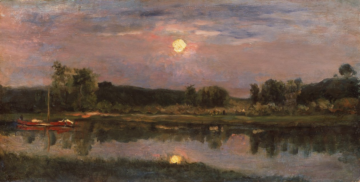 Holdfényes folyó táj, 1855 körül (olaj a fedélzeten) alkotó: Charles Francois Daubigny