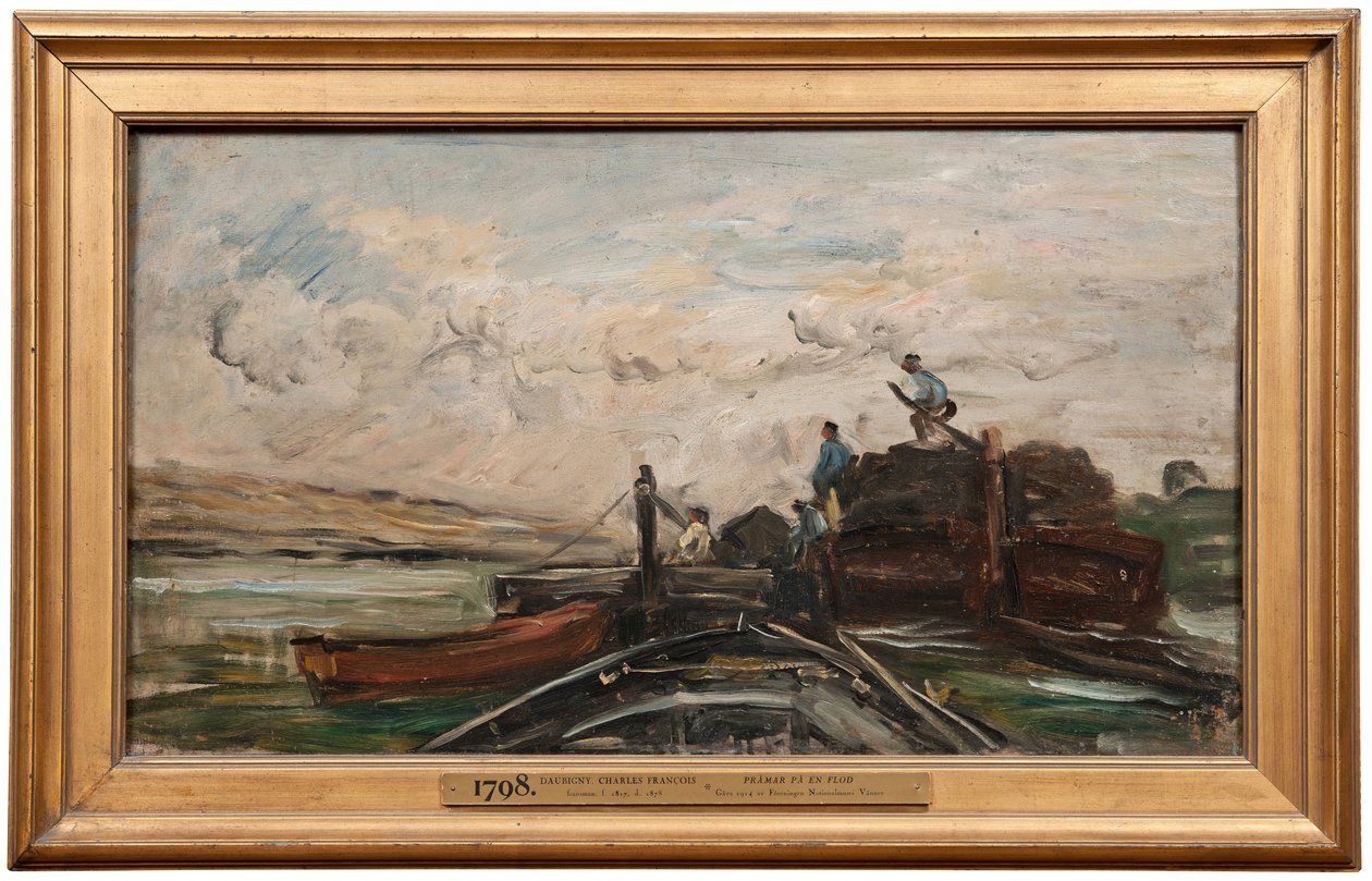 Lastkähne auf einem Fluss alkotó: Charles Francois Daubigny