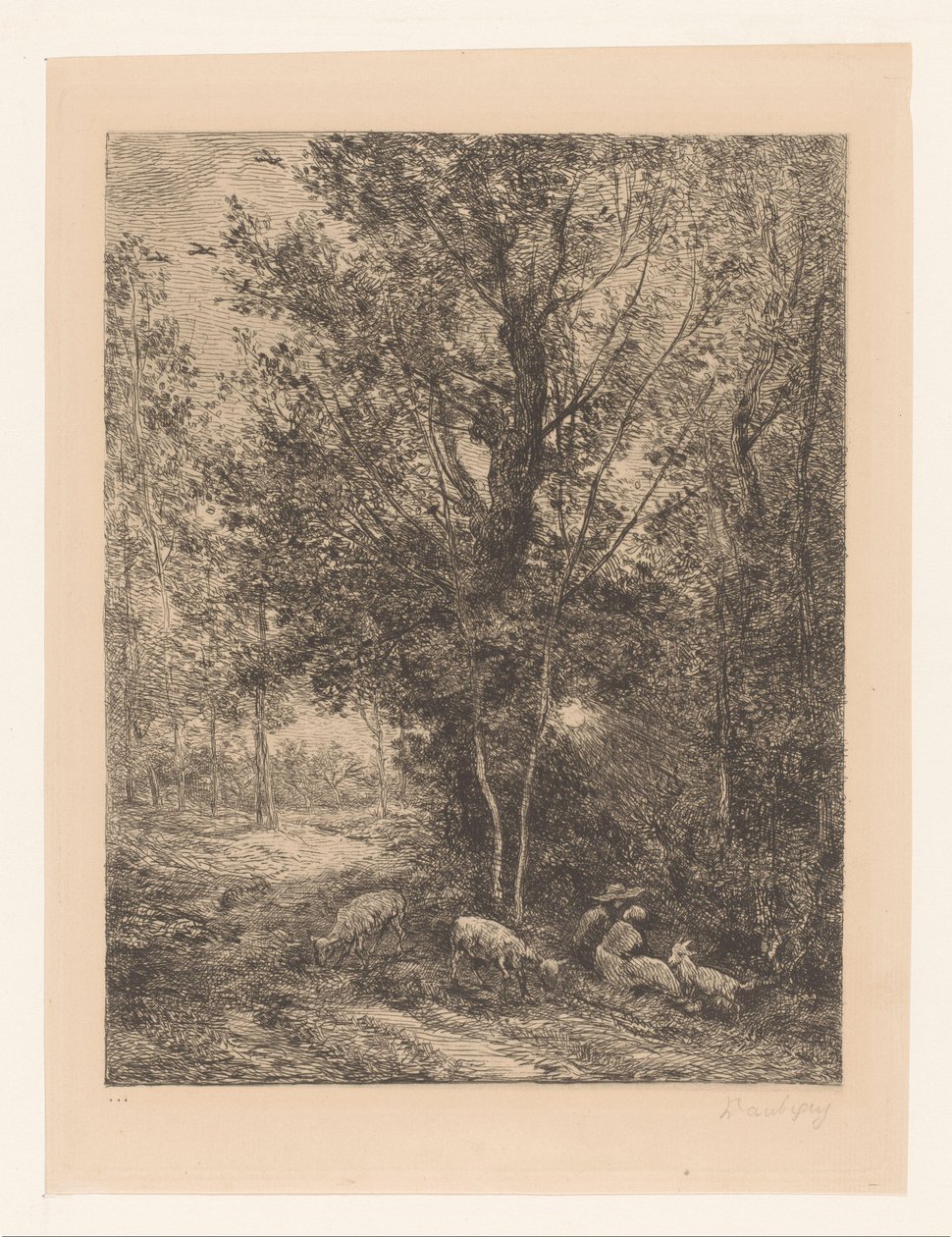 Erdő pihenő kecskepásztorokkal Le berger et la bergère alkotó: Charles Francois Daubigny
