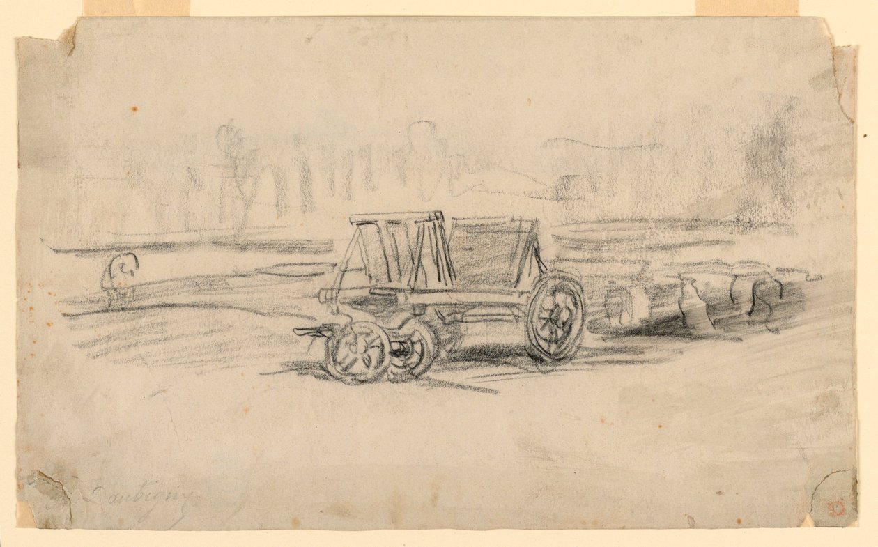 Rajz, Tanyasi szekér, 1850 körül alkotó: Charles Francois Daubigny