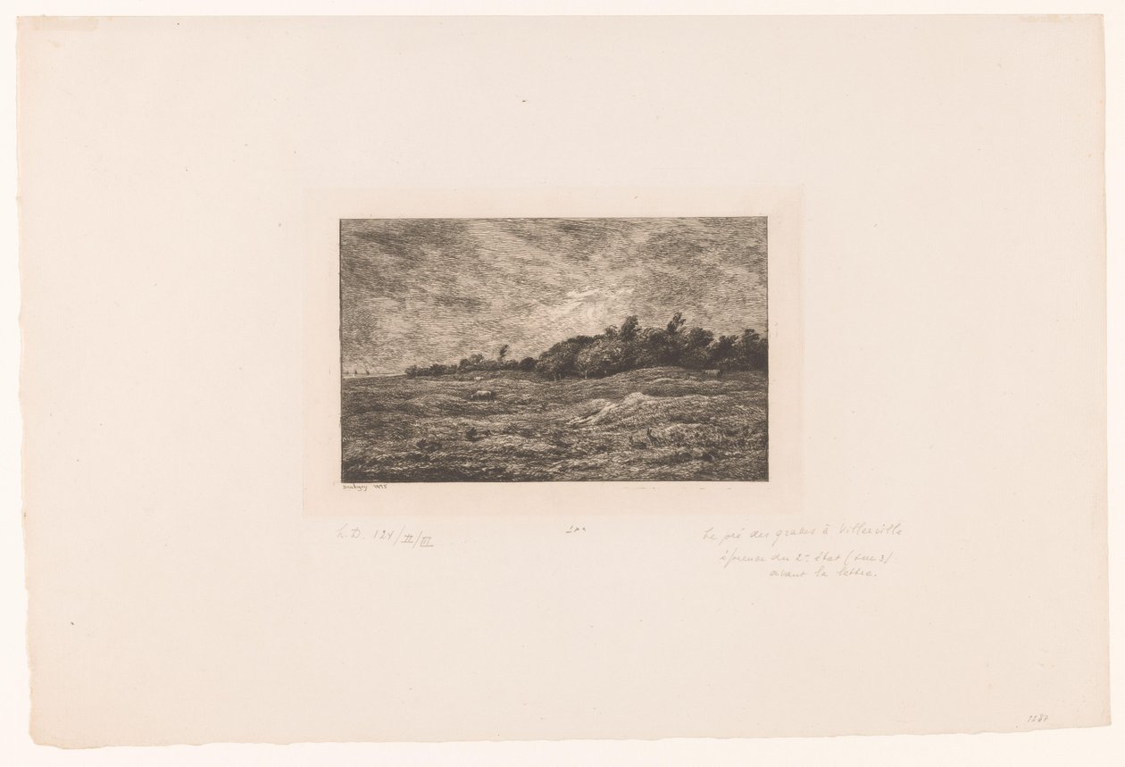 Táj legelő szarvasmarhákkal és nyulakkal Le pre des Graves à Villerville alkotó: Charles Francois Daubigny