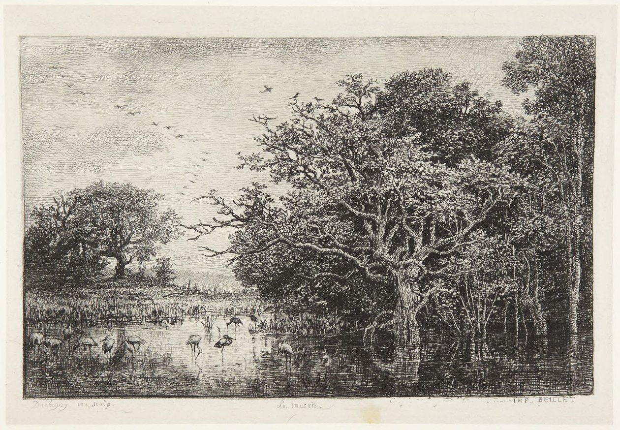 Mocsár gólyákkal alkotó: Charles Francois Daubigny