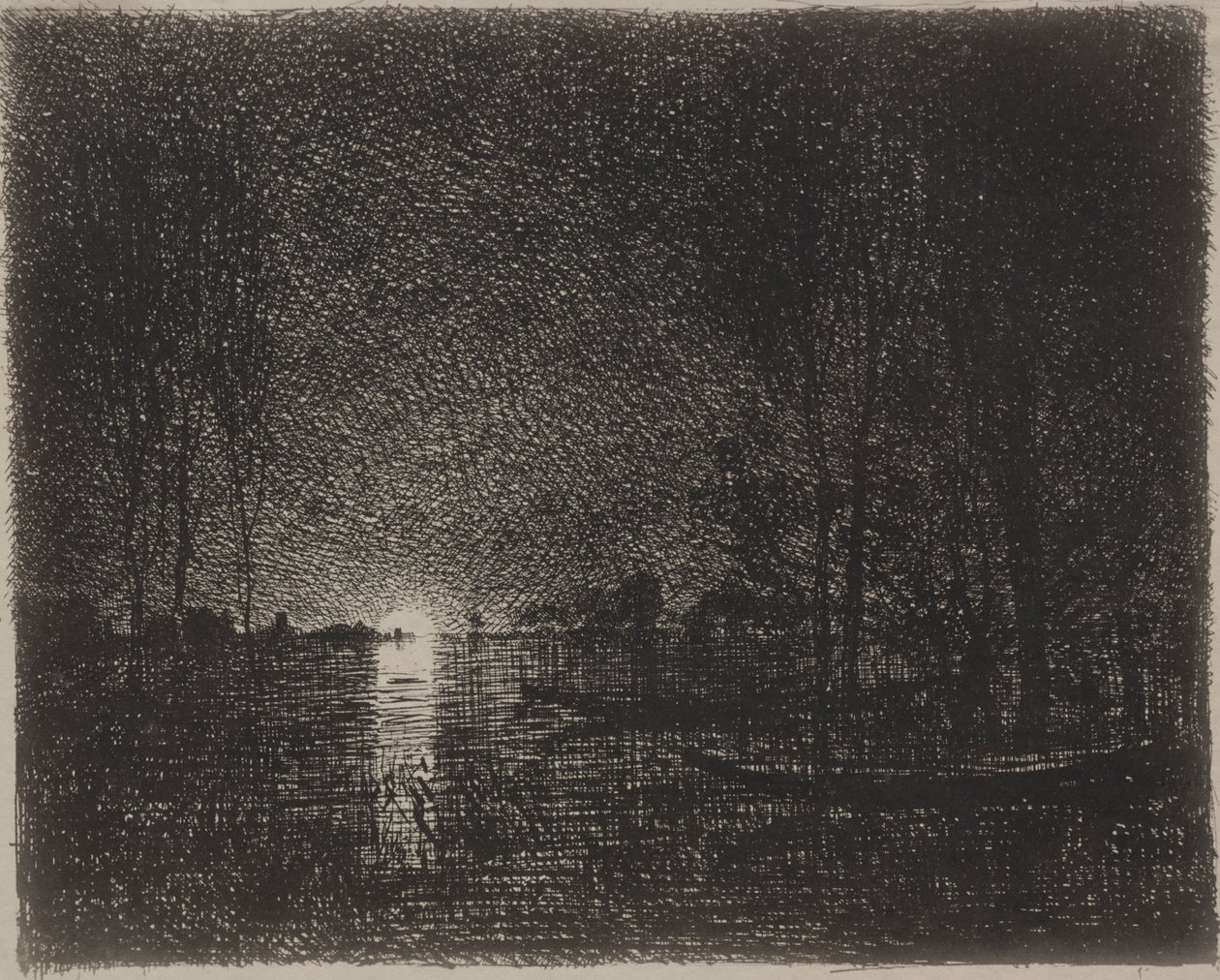 Éjjeli darab, eredeti lenyomat 1862, nyomtatva 1921-ben. alkotó: Charles Francois Daubigny