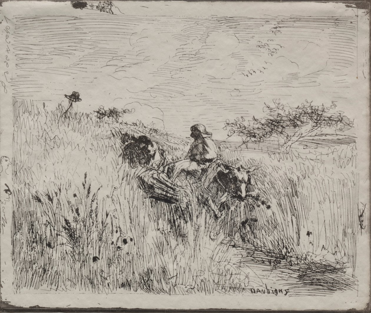 Path Through the Grain Field, eredeti lenyomat 1862, nyomtatva 1921-ben. alkotó: Charles Francois Daubigny