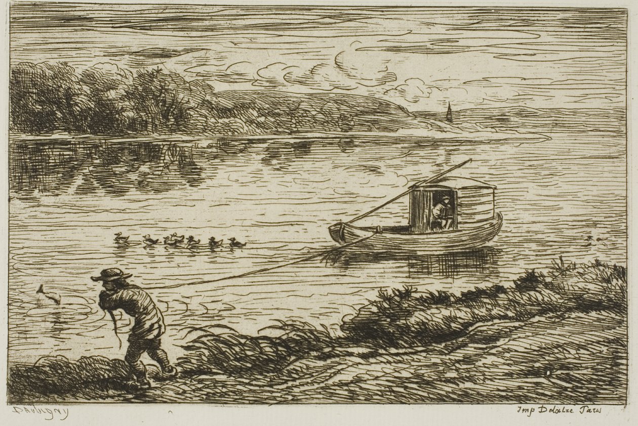 Hajós fiú a kötélen húzza a kötelet (húzza a kötelet) alkotó: Charles Francois Daubigny