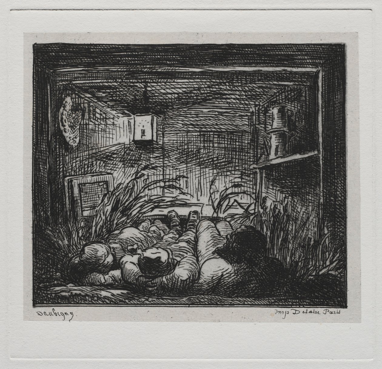The Boat Trip: Bedding Down Aboard the Botin Night on the Boat, 1861. alkotó: Charles Francois Daubigny