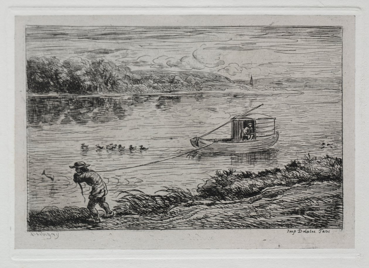 A hajókirándulás: Cabin Boy vontatókötél vontatása vagy kötélvontatás alkotó: Charles Francois Daubigny