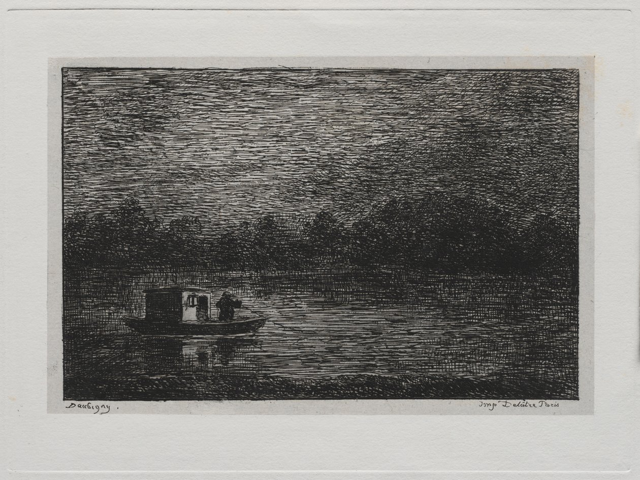 A hajókirándulás: éjszakai utazás vagy hálós horgászat (második verzió) alkotó: Charles Francois Daubigny