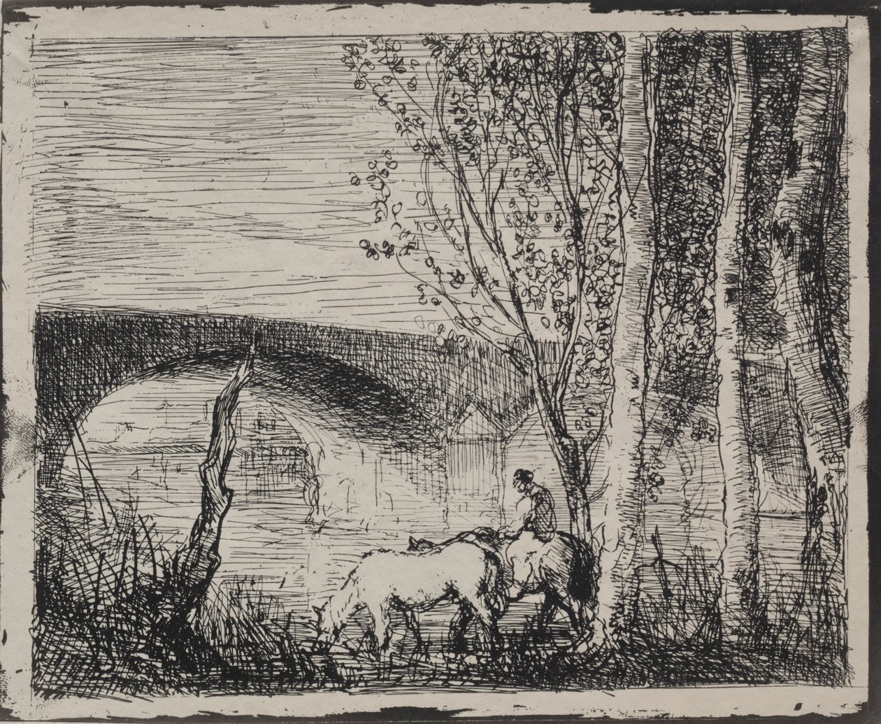 A híd, eredeti lenyomat 1862, 1921-ben nyomtatták. alkotó: Charles Francois Daubigny