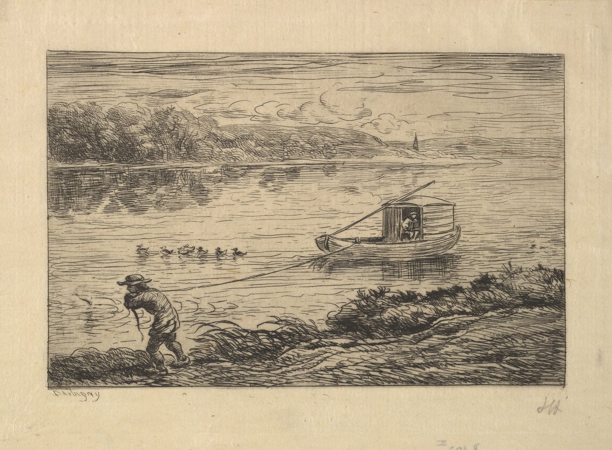 A kabinos fiú vontatja a hajót, 1861. alkotó: Charles Francois Daubigny