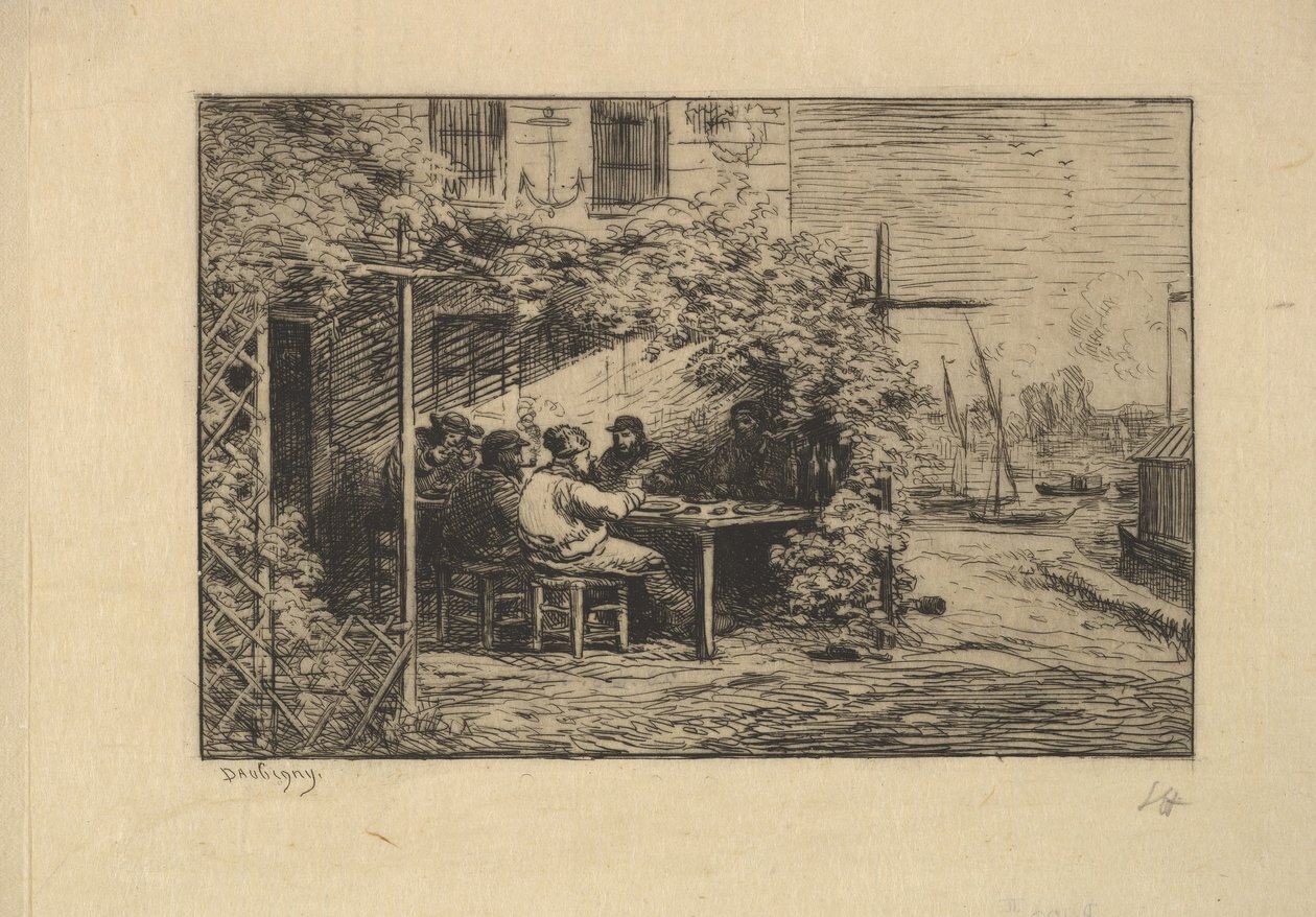 A búcsúreggeli Asnières-ben, 1861. alkotó: Charles Francois Daubigny