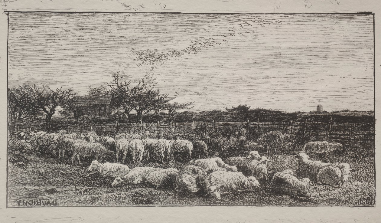 A nagy juhakol, eredeti lenyomat 1862, nyomtatva 1921-ben. alkotó: Charles Francois Daubigny