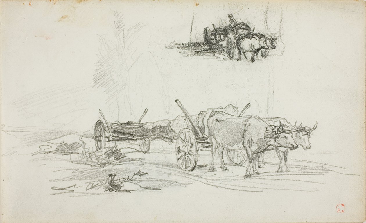 Két vázlat rönköt vontató ökrökről alkotó: Charles Francois Daubigny