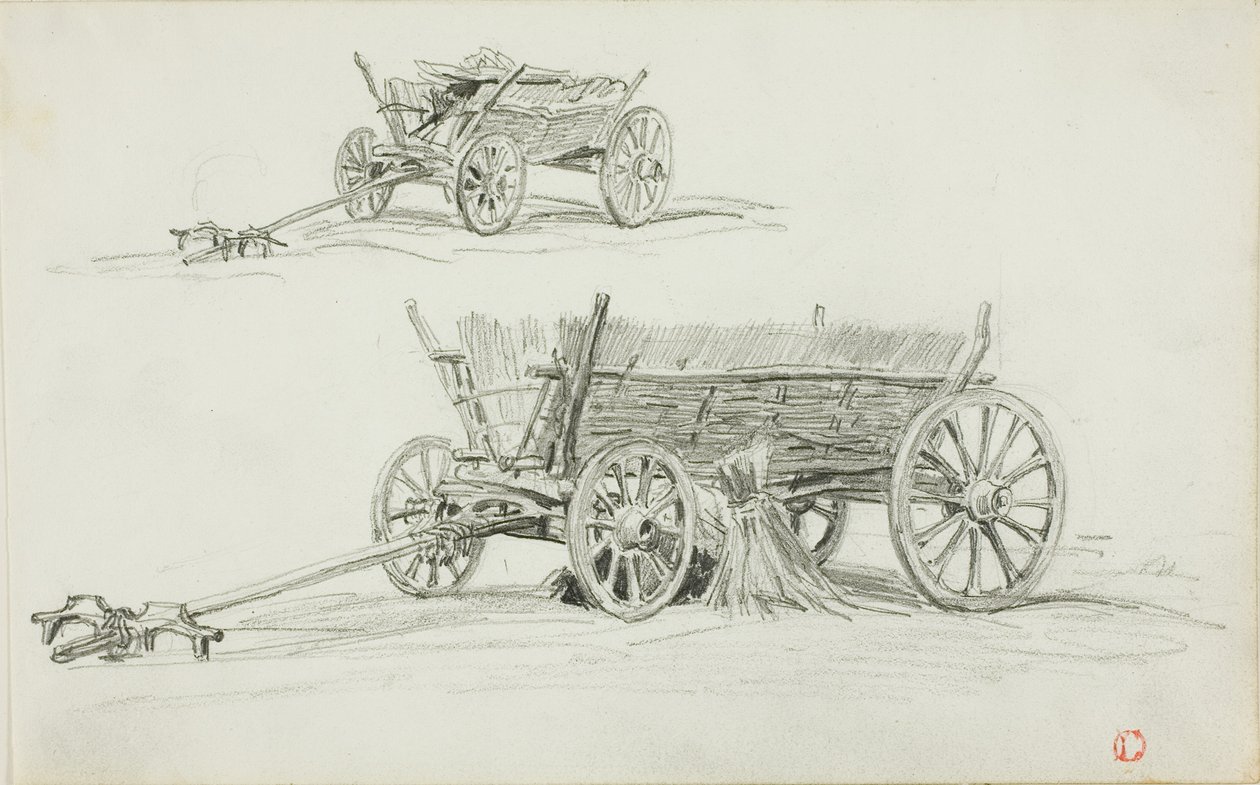 Két vázlat egy ökör szekérről alkotó: Charles Francois Daubigny