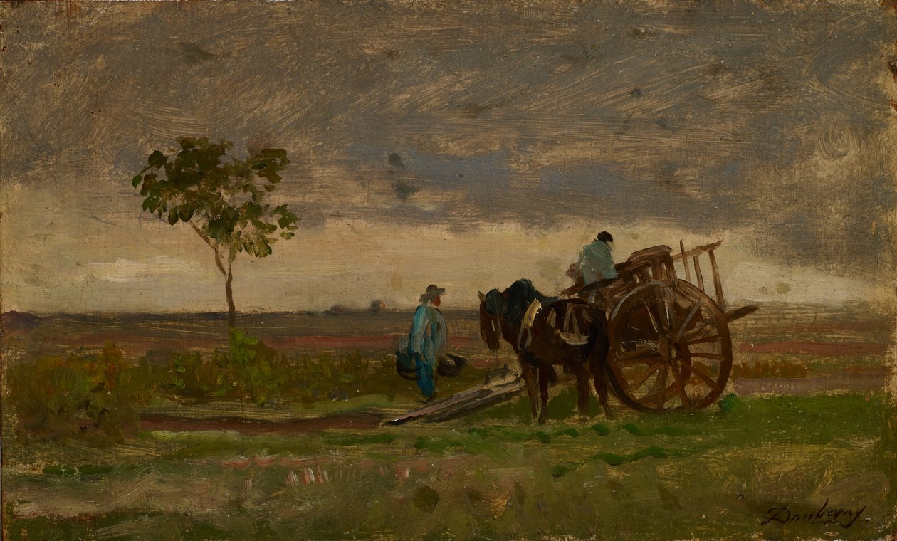 Hatalmas táj mezőgazdasági szekérrel (olaj a tölgyen) alkotó: Charles Francois Daubigny