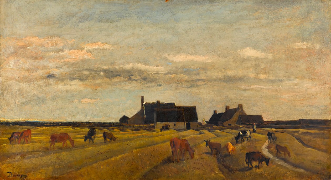 ""Kilátás egy farmról Kerityben Bretagne-ban" (Farm at Kerity, Bretagne) Charles-Francois (Charles Francois) Daubigny festménye (1817-1878) Mérete 64x101 cm Olaj, vászon Gemeentemuseum Den Haag alkotó: Charles Francois Daubigny