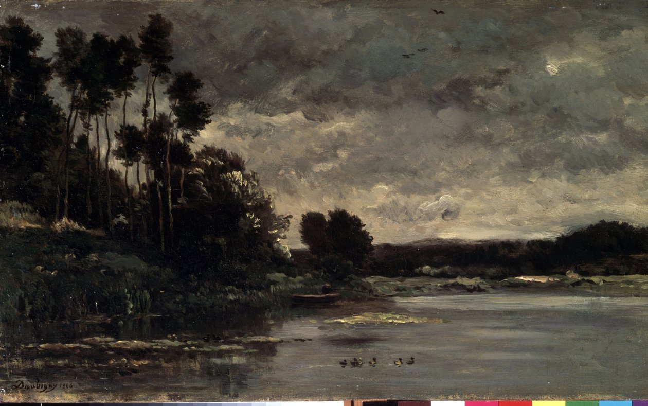 ""a folyó partjai"" (River Bank) Charles Francois Daubigny (1817-1878) festménye 1866 Méret: 26x460 cm Ermitázs Múzeum, Szentpétervár (Szentpétervár) alkotó: Charles Francois Daubigny