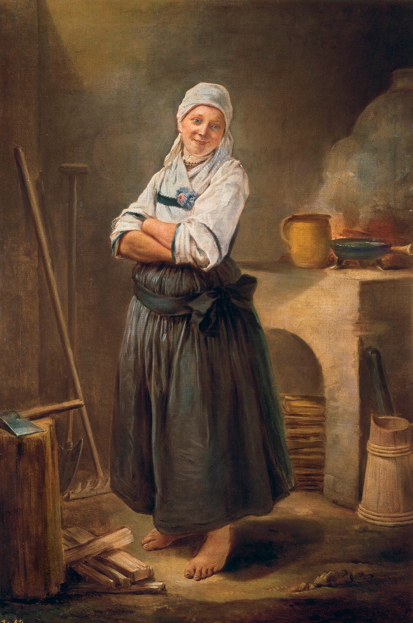 Egy fiatal nő Szászországból a konyhájában. Charles Francois Hutin (1715-1776) festménye. 1756. alkotó: Charles Francois Hutin