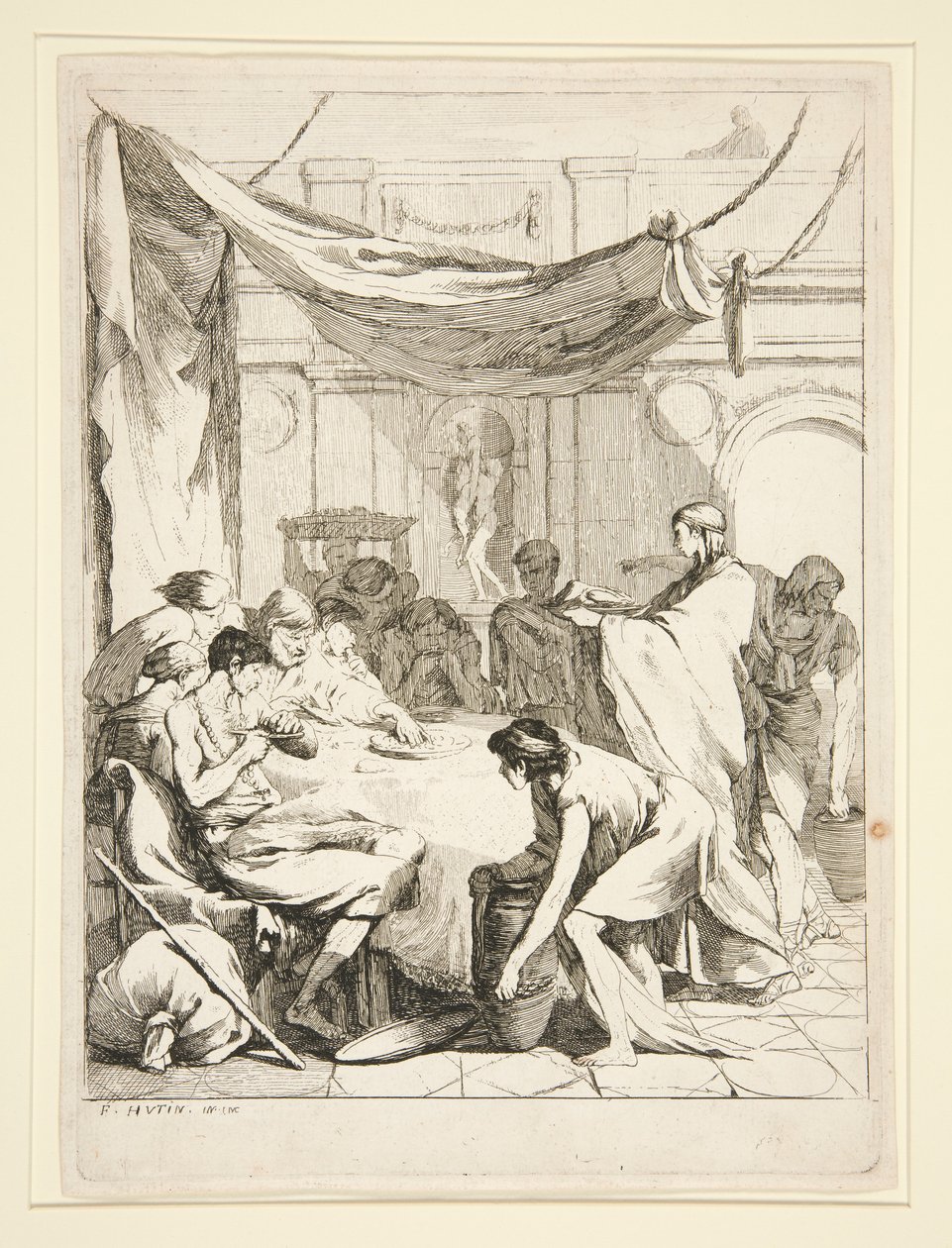 Éhezők etetése, a Sept Oeuvres de Misericorde sorozatból alkotó: Charles Francois Hutin