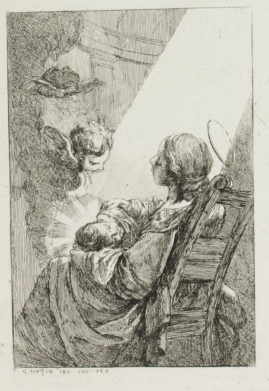 Szűz Mária a kis Jézust bölcsőjében alkotó: Charles Francois Hutin