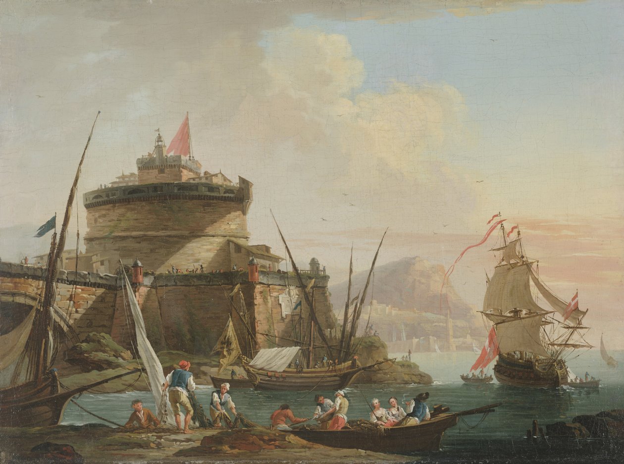Kikötői jelenet naplementekor alkotó: Charles Francois Lacroix de Marseille