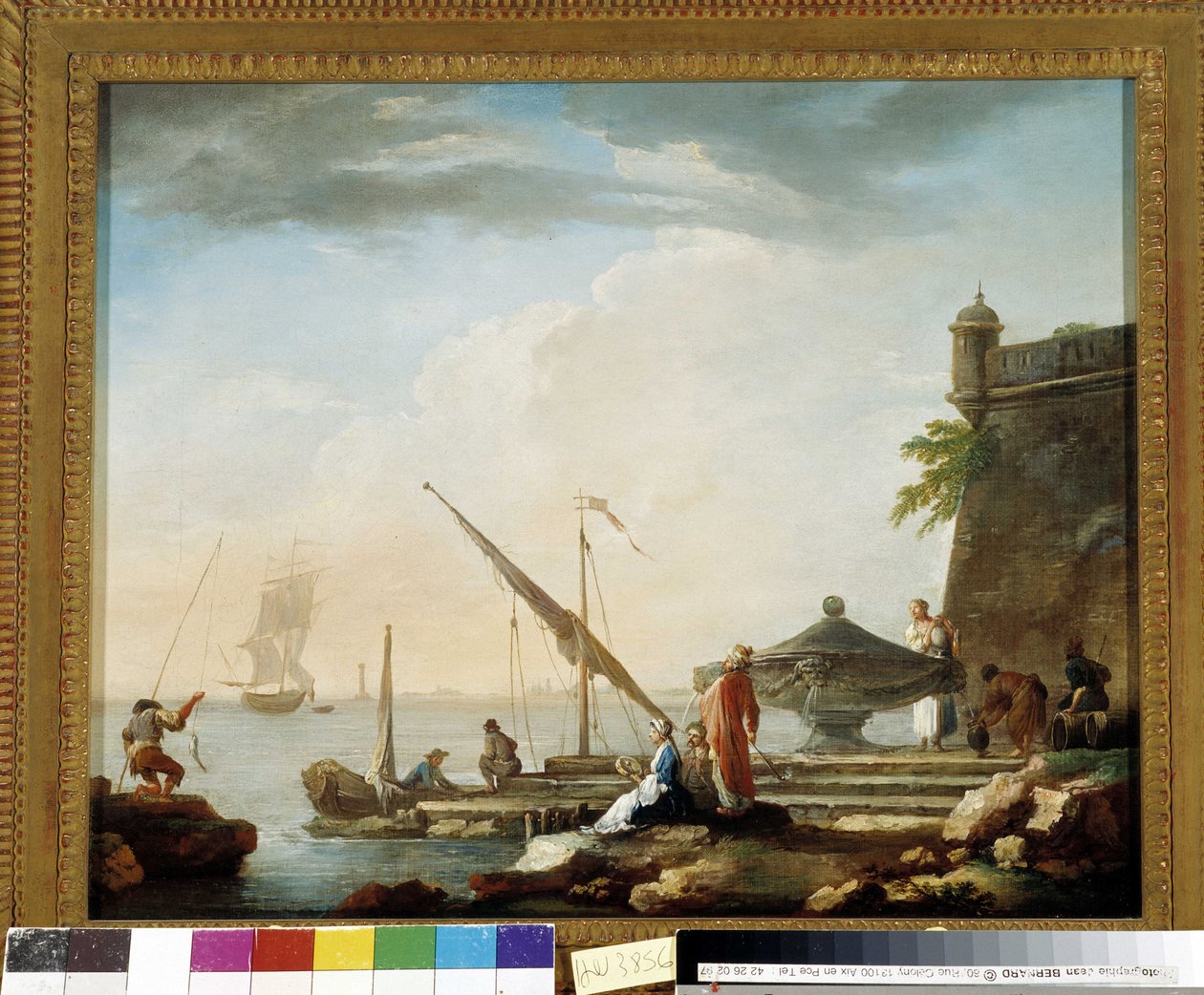 Mediterrán kikötő a szökőkútnál. Charles Francois Grenier de la Croix dit Lacroix de Marseille festménye (1720-1782) Magángyűjtemény, Marseille. alkotó: Charles François Grenier de Lacroix