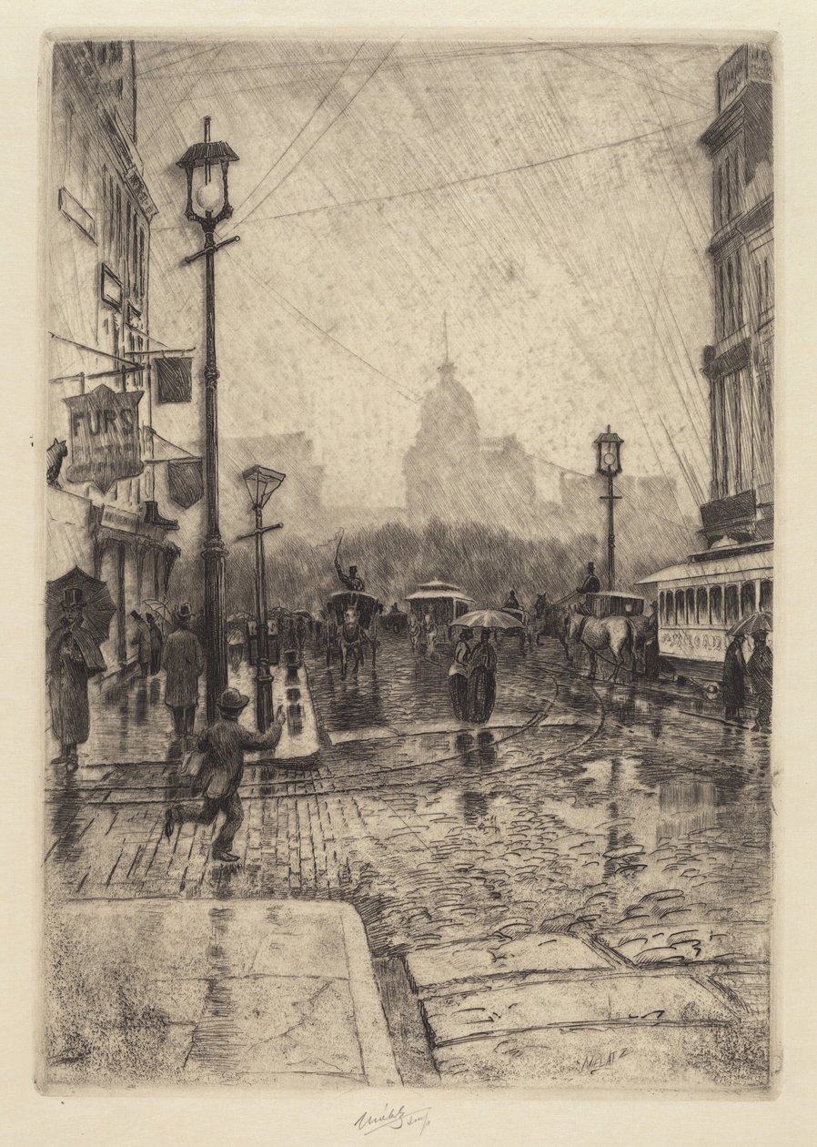 Rainy Day, Broadway, valószínűleg 1890. alkotó: Charles Frederick William Mielatz