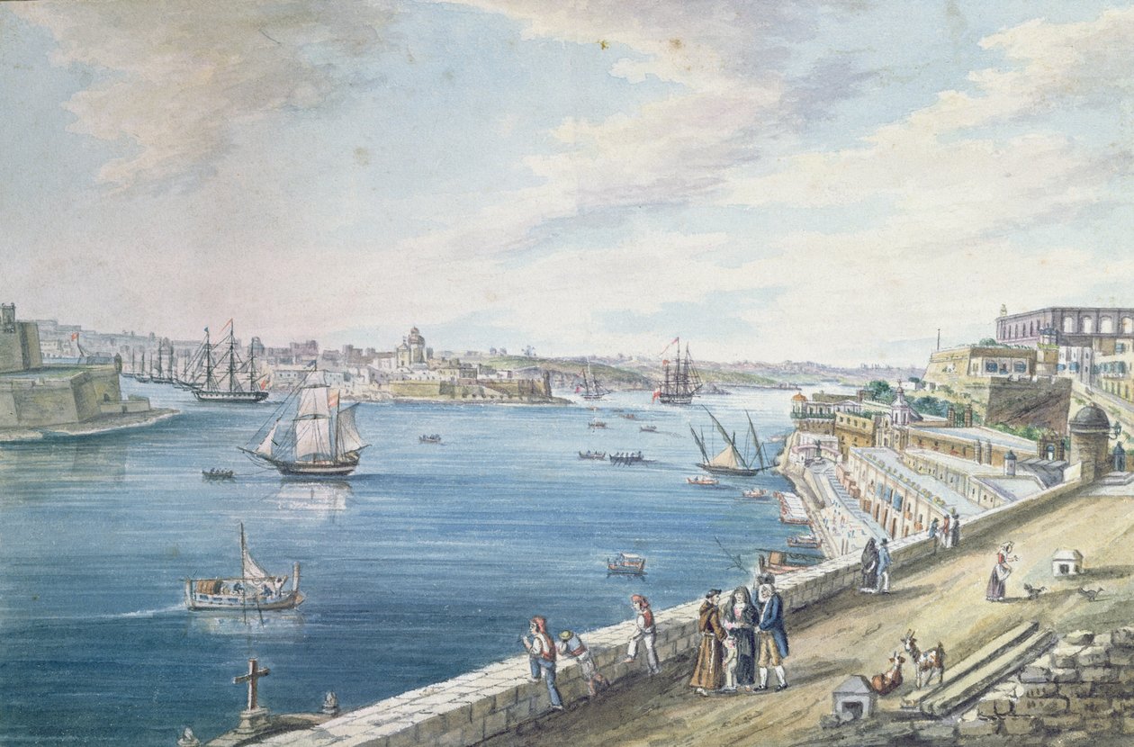 The Grand Harbour, Valletta, Málta (wc) alkotó: Charles Frederick de Brocktorff