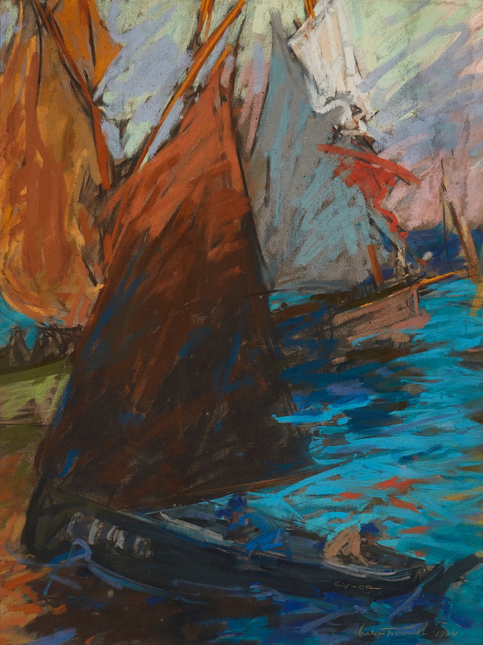 Nyári vitorlázás (pasztell, sötét papíron) alkotó: Charles Fromuth