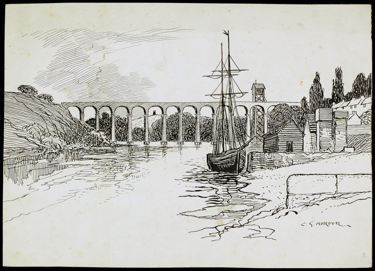 Calstock-viadukt, Cornwall, c1907-c1943 alkotó: Charles George Harper