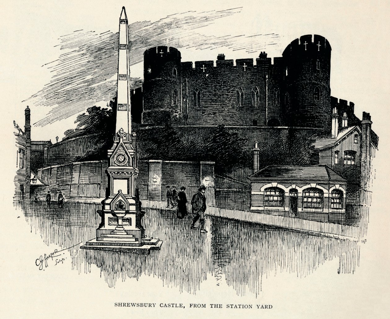 "Shrewsbury kastély, az állomás udvaráról", 1893, 1894 alkotó: Charles George Harper