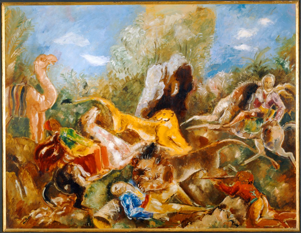 La chasse au lion - Az oroszlánvadászat ... (olaj, papír) alkotó: Charles Georges Dufresne