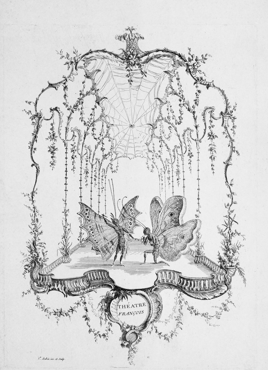 French Theatre Théatre Français, Saint A... esszéje az emberi pillangókról című művéből, kb. 1756-60. alkotó: Charles Germain de Saint Aubin