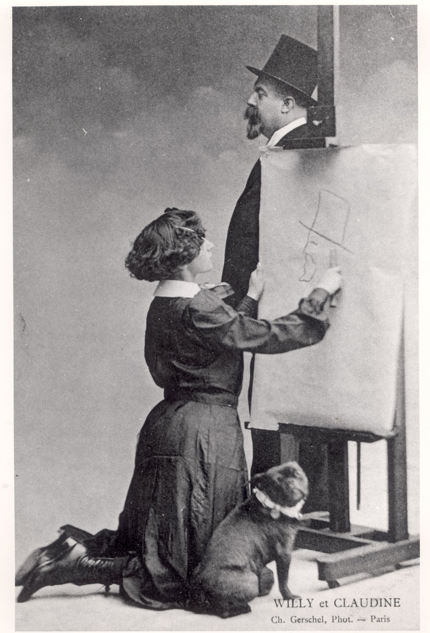 Colette-et és férjét, Willyt ábrázoló képeslap (f/w fotó) alkotó: Charles Gerschel