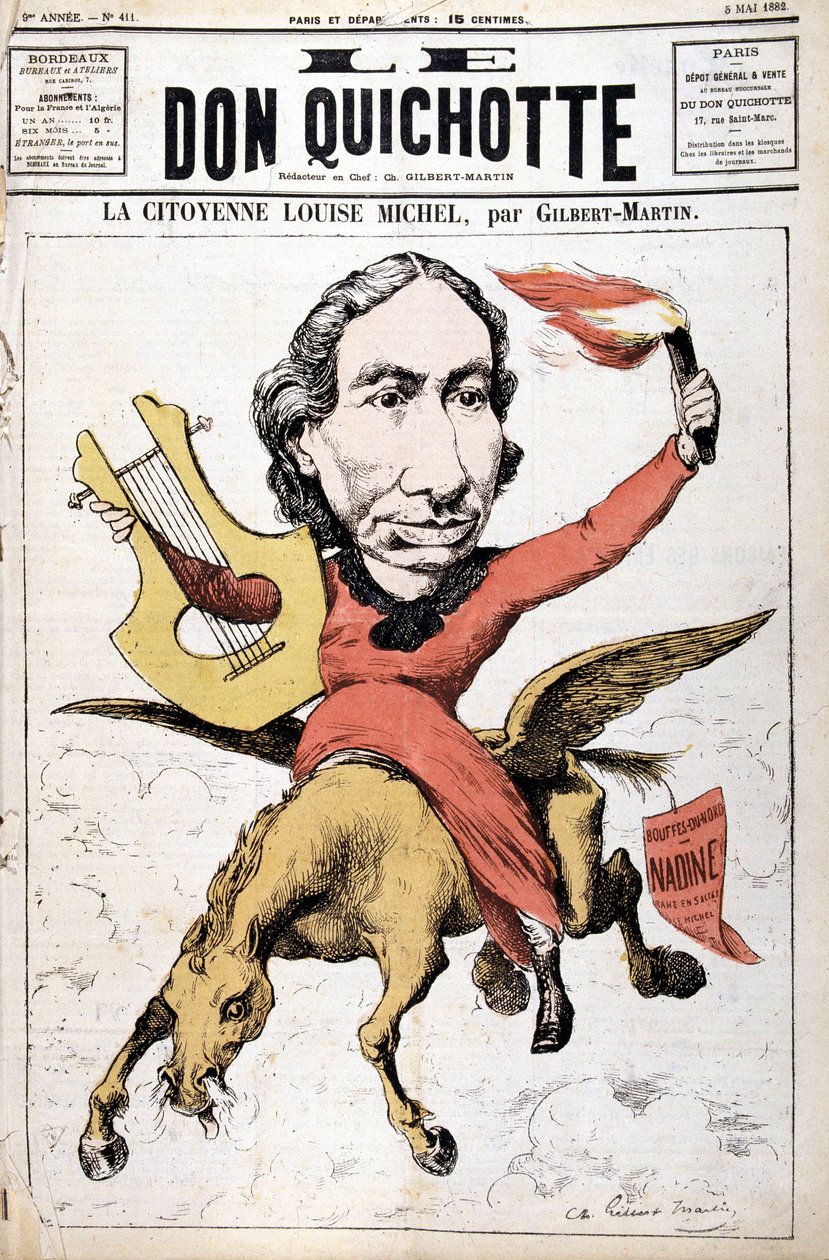 La Citoyenne Louise Michel rajzfilmje a „Le Don Quijote” című filmben, 1882.05.05. alkotó: Charles Gilbert Martin