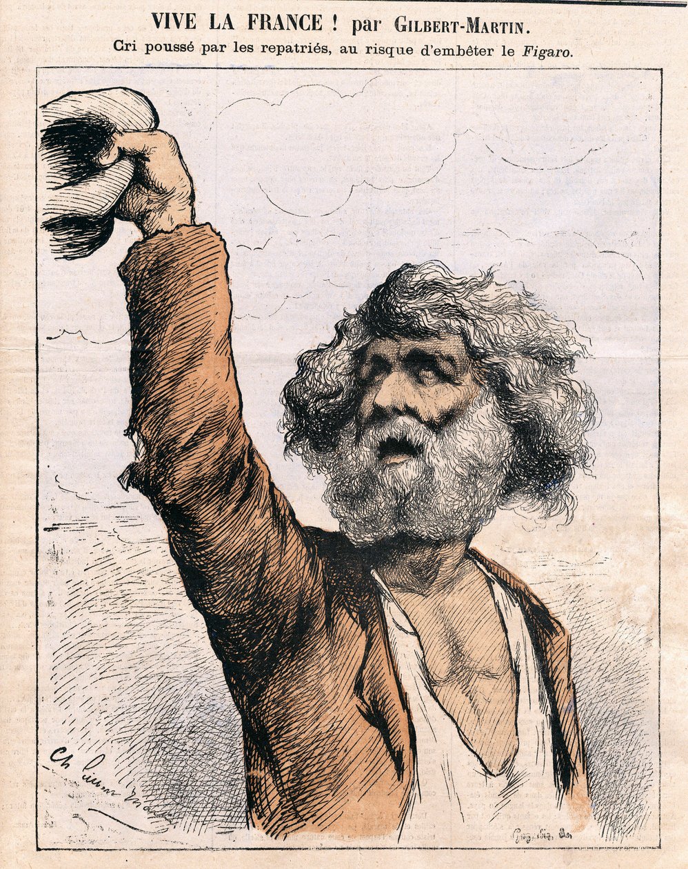 A „Le Don Quijote” borítója, Szatirikus színekben: Éljen Franciaország – Amnesztia, hazafiság – Illusztráció: Charles Gilbert-Martin (1839-1905) alkotó: Charles Gilbert Martin