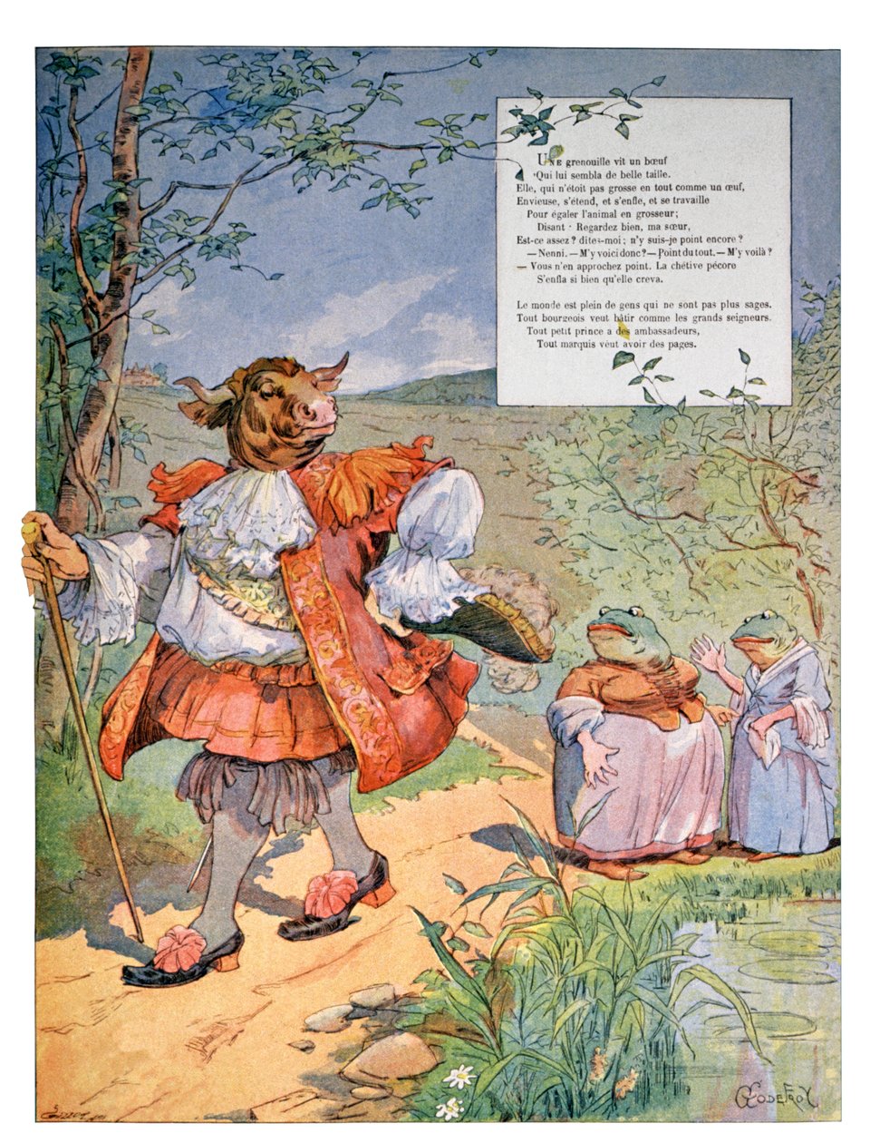 A béka, aki olyan nagy akart lenni, mint az ökör, 1900 körüli (metszet) alkotó: Charles Gillot