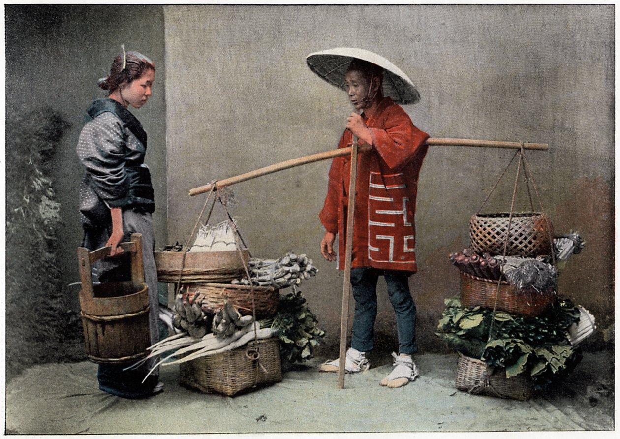 Zöldségkereskedő Japánban, c1890 alkotó: Charles Gillot